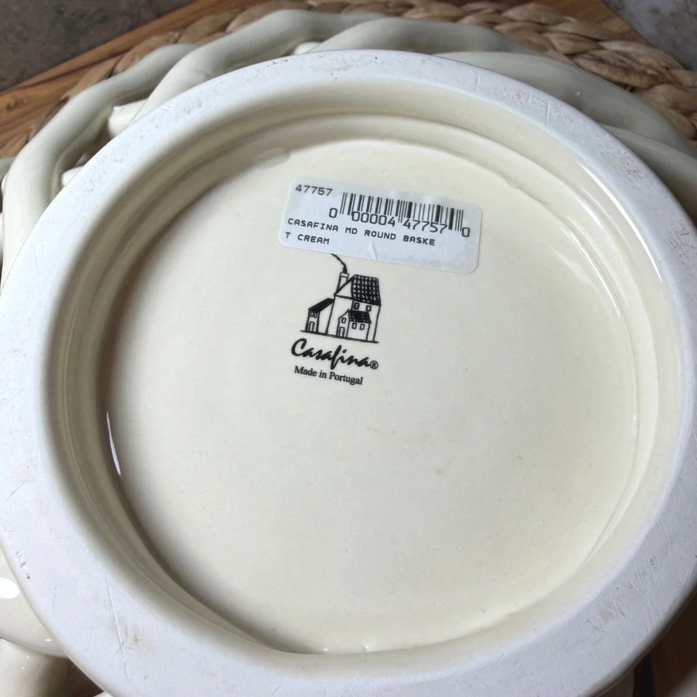 Casafina Portugal Cream Ceramic Woven Lattice Basket Bowl Medium Round 10